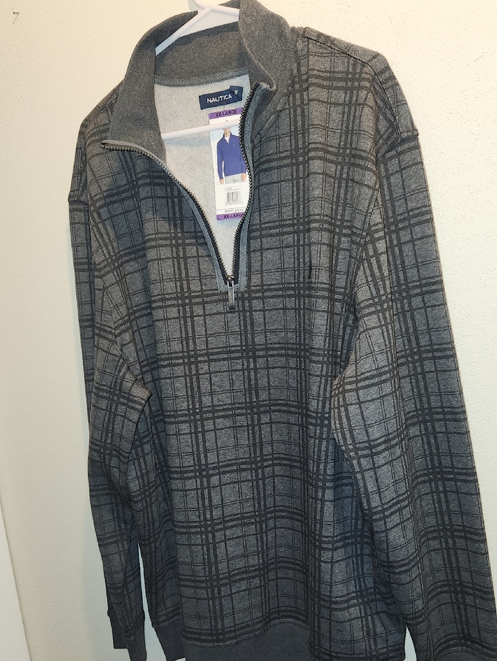 Nautica Men's Gray Plaid Half-Zip Sweater